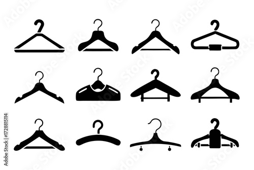 Collection of diverse black clothes hangers