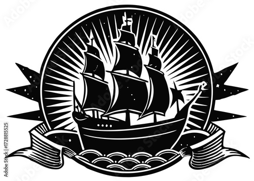 Columbus Day Emblem Silhouette, Columbus Day Symbol SVG, PNG
