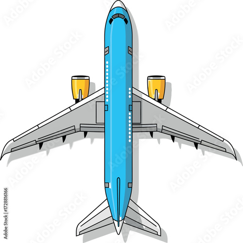 Top View of Blue Commercial Airplane