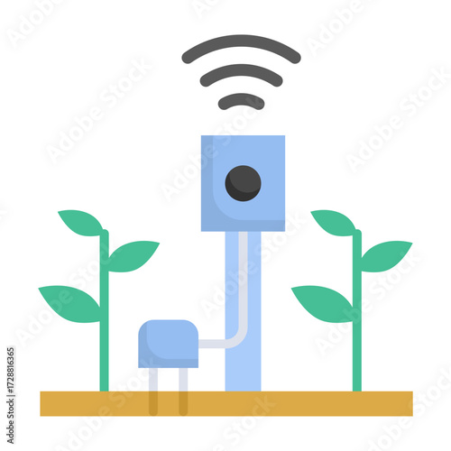 Smart Farming Smart farming vector illustration. Farmer with wireless IoT icons showing greenhouse