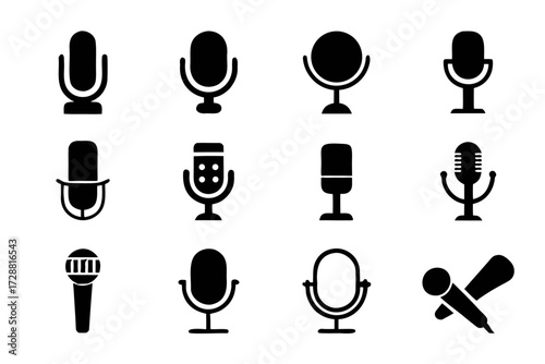 Collection of microphone icons for podcasting