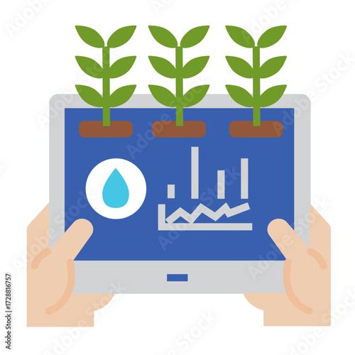 Smart Farming Smart farming vector illustration. Farmer with wireless IoT icons showing greenhouse