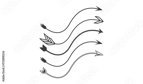 Hand drawn wavy arrows with feathered and leafy tips