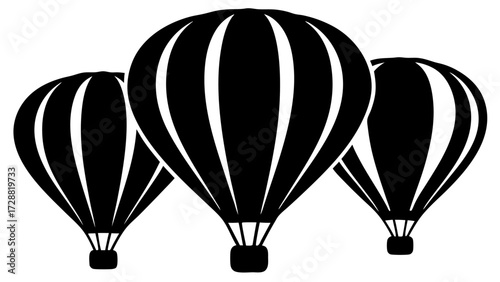 Three black hot air balloons soaring high in the sky, perfect for travel and adventure.
