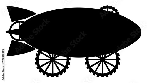Steampunk airship silhouette with intricate gears and propeller, symbolizing adventure and retro-futurism.