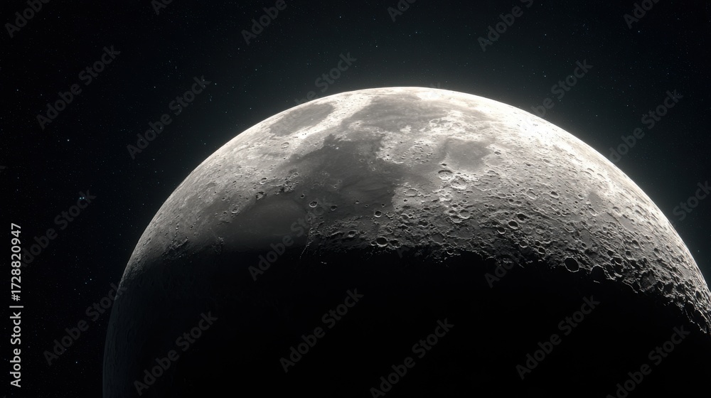 Obraz premium Close-up of a detailed crescent moon in space