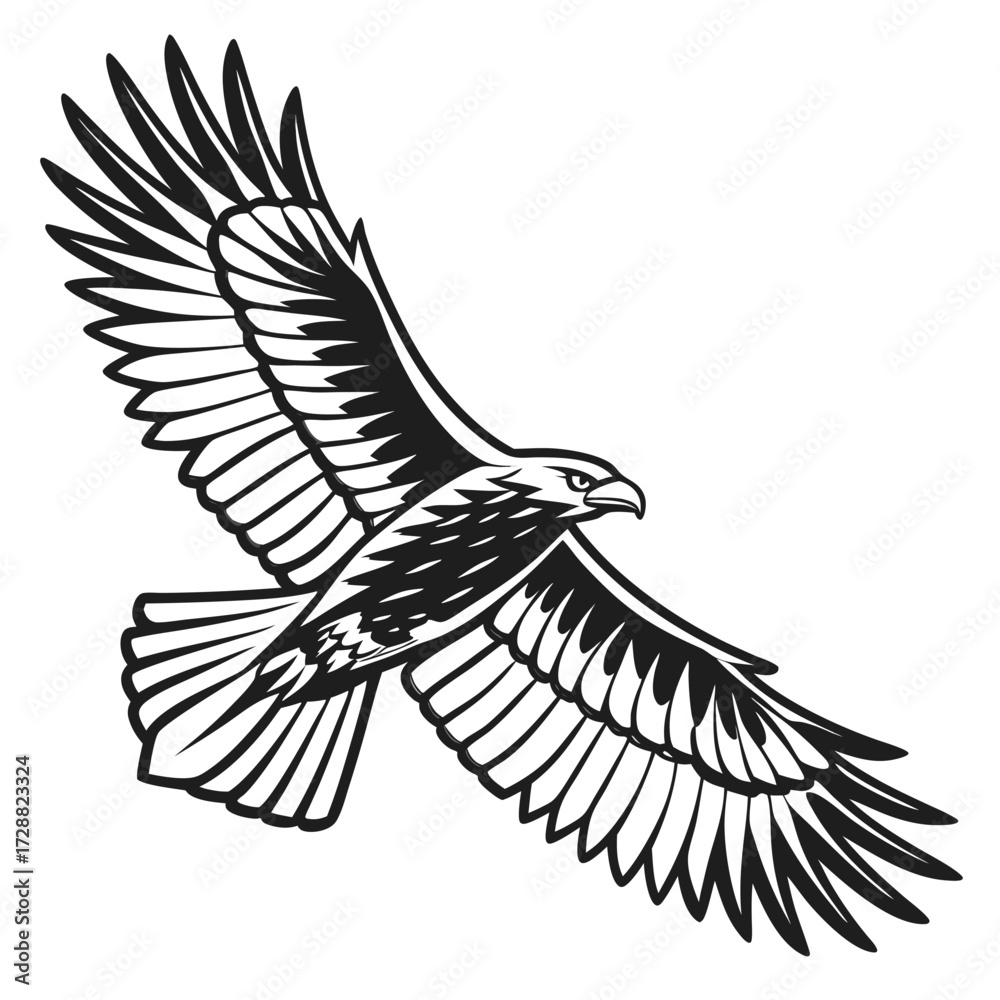 Obraz premium A minimalist stylized black and white line drawing of a bird in flight perfect for graphic design projects
