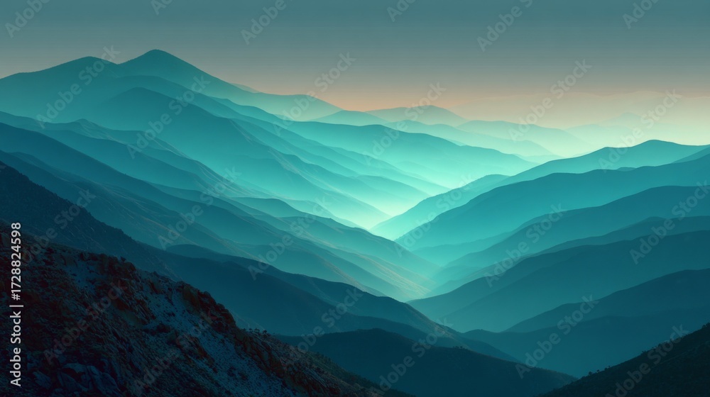 Naklejka premium Gradient mountain landscape in teal and turquoise