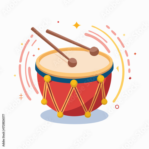 Drum kit with drumsticks isolated on white background illustration