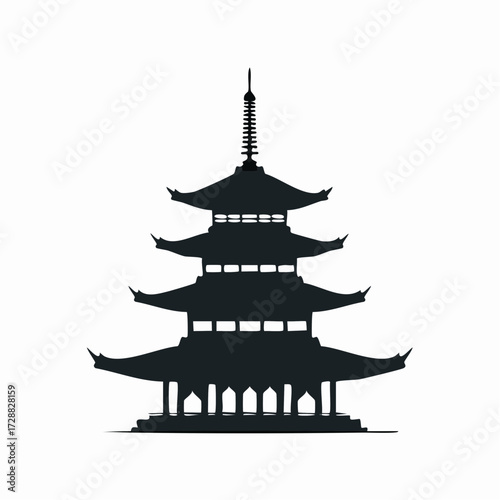 Silhouette of a Traditional Pagoda Vector Illustration on White Background