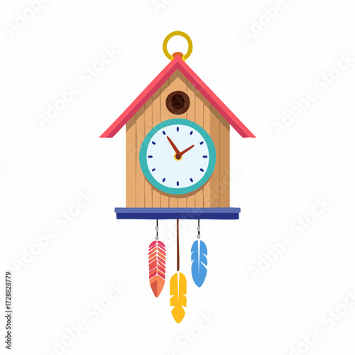 Wooden Cuckoo Clock's Charm: This illustration features a classic wooden cuckoo clock, exuding timeless charm, is set against a plain backdrop.