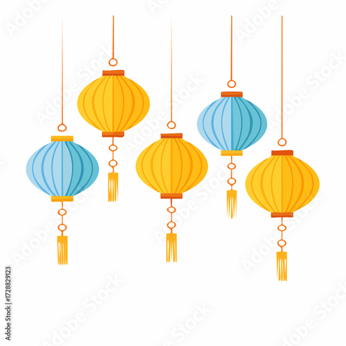 Celestial Lanterns: A radiant display of traditional lanterns, showcasing intricate designs and vibrant colors, ready to be hung for a festive celebration or adding a touch of artistic charm. 
