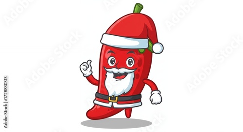 Cartoon red pepper character in santa claus outfit festive holiday illustration