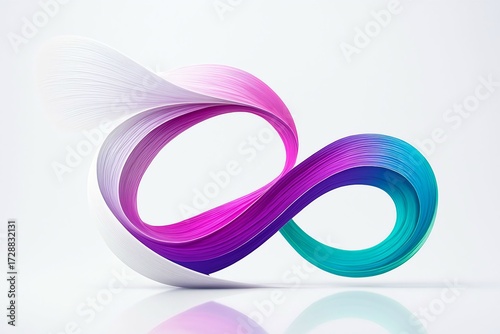 Abstract infinity symbol sculpture made of colorful paper strips on a white background