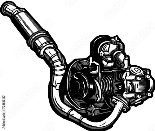 Illustration of a mechanical device, detailed drawing