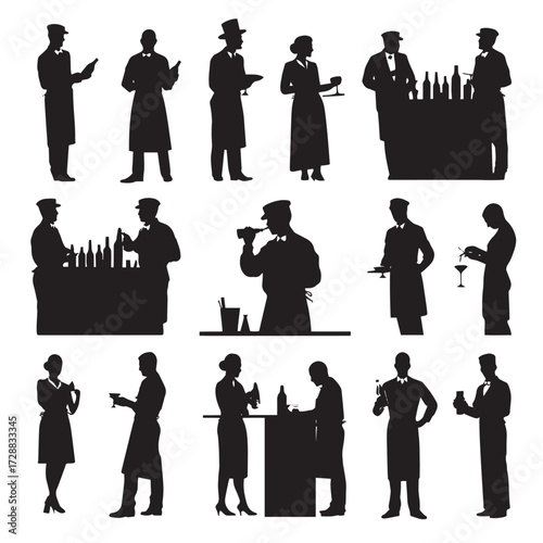  bartender silhouette set
