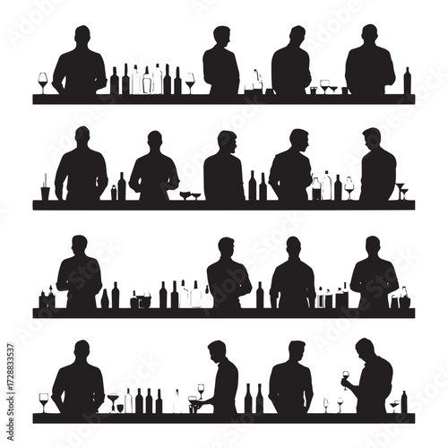  bartender silhouette set