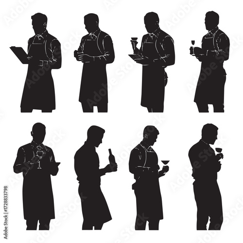  bartender silhouette set