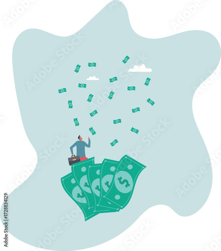 Earn money make profit from investment, savings, income or salary increase, get rich and earn more wealth.about a man and his life.