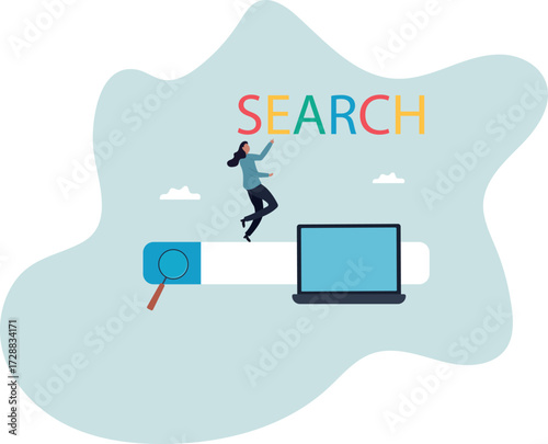 Search box, SEO search engine optimization or finding website from internet, online job or career opportunity.about a man and his life.