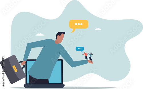 Online consultant, manager giving advice on remote work, online conference or communicate with team via internet .about a man and his life.