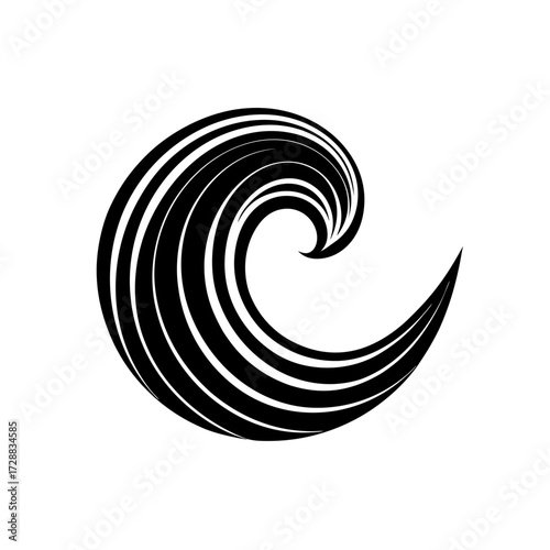 abstract wave vector art  b w curling form 