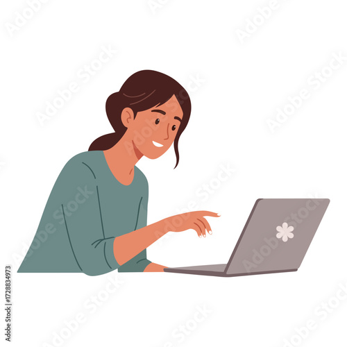 Vector art of young woman working on laptop, freelance or studying