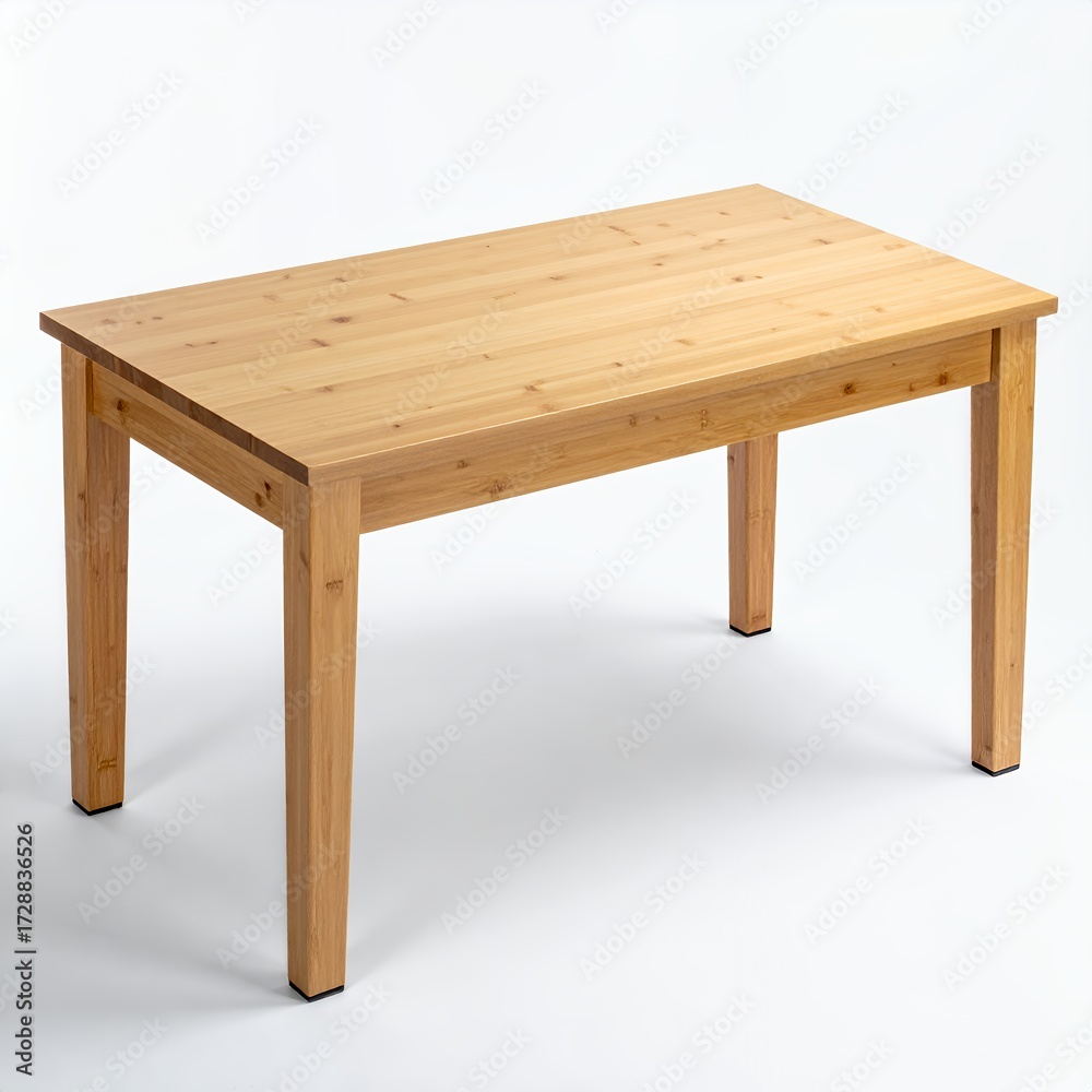 Fototapeta premium Simple wooden table exhibiting natural grain and light tones on white background