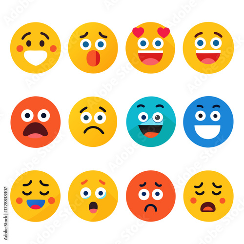 Diverse set of emoji icons expressing different emotions