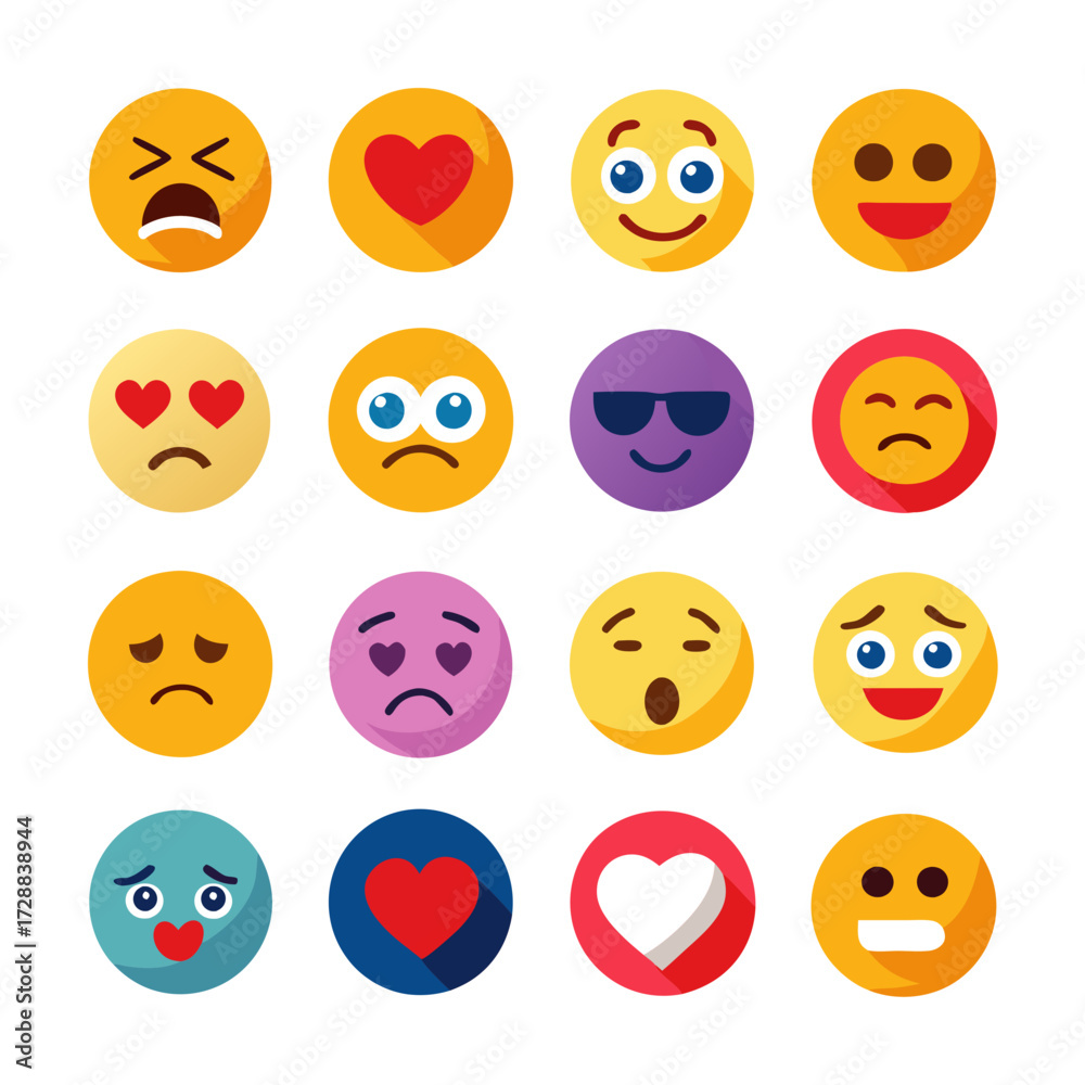 Fototapeta premium Collection of emoji icons displaying different emotions on white