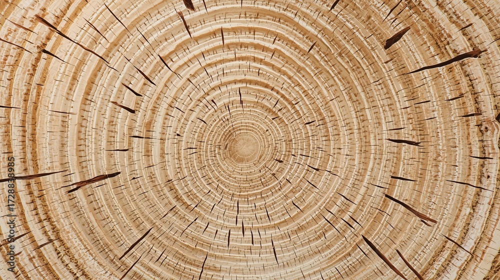 Fototapeta premium Close-up of a tree trunk showing the tree's rings, cracks, and texture.