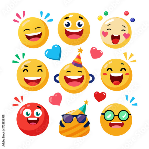 Collection of happy emoji vector illustration on a white backdrop
