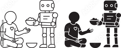 Robot Helping Human with Food – Artificial Intelligence Compassion Concept Icon