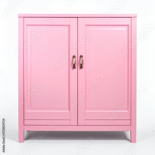 Charming pink cabinet with double doors, ideal for stylish storage solutions on white