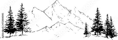 "Forest and Peaks Silhouette"