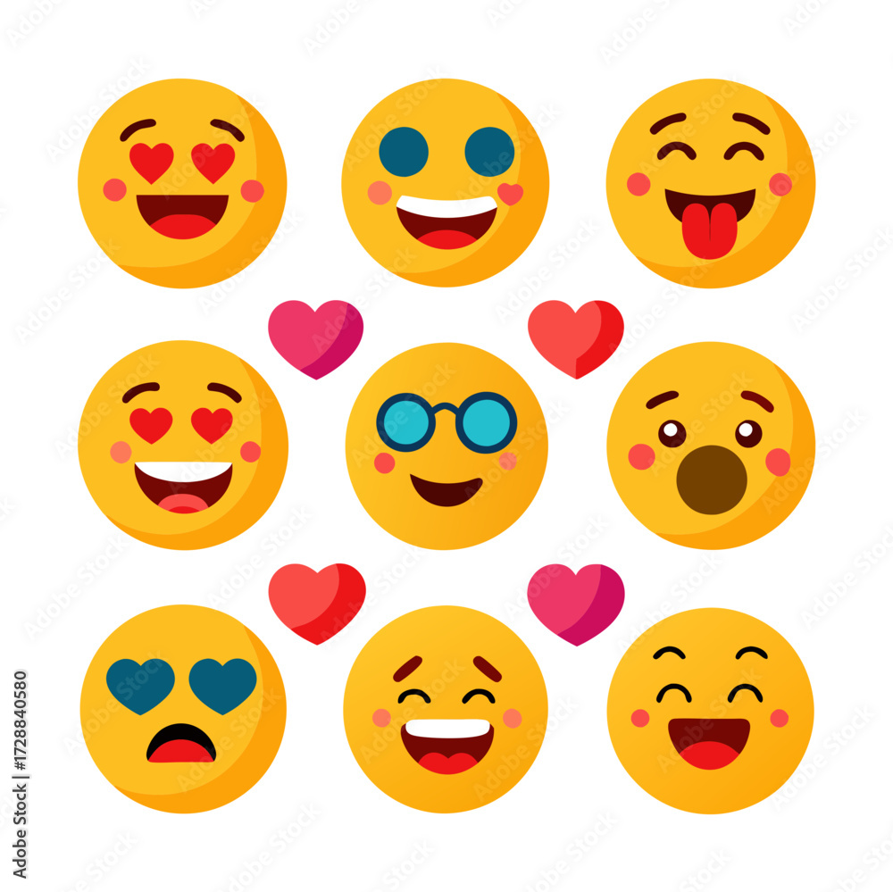 Fototapeta premium Collection of expressive yellow emoji icons on white background