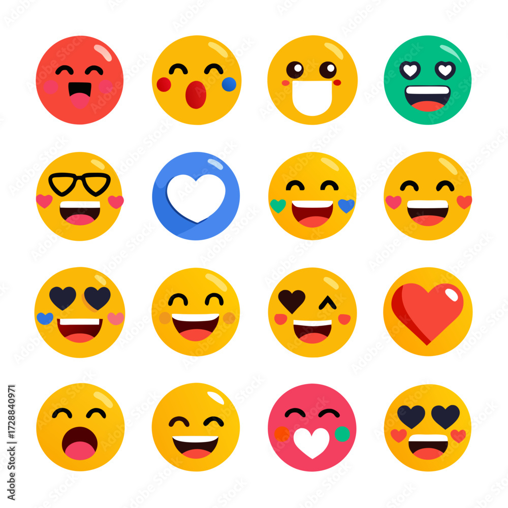 Fototapeta premium Collection of Colorful Flat Design Emoji Icons Isolated