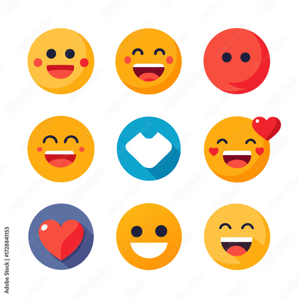 Fototapeta premium Colorful Flat Design Emoji Set on White Background