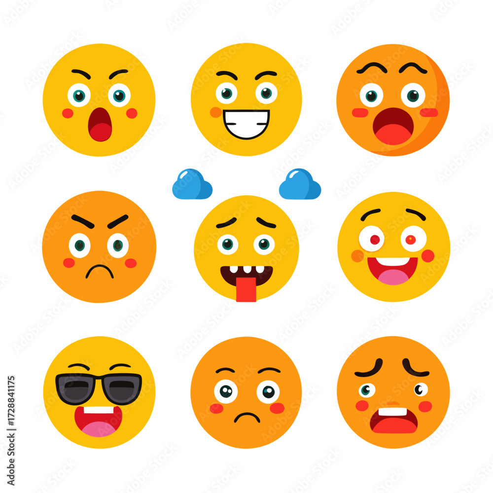 Fototapeta premium Collection of vibrant cartoon emojis expressing different emotions in a grid