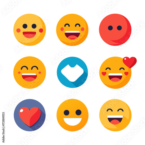 Colorful Flat Design Emoji Set on White Background