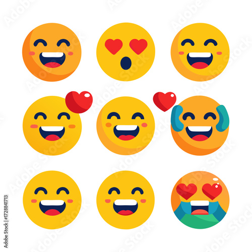Collection of happy and loving emojis on white background