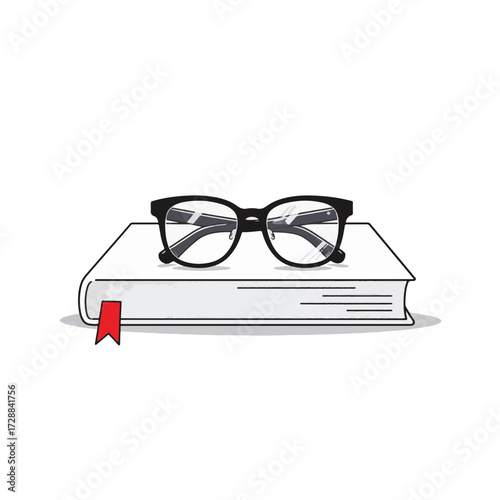 Stylish glasses resting on a book, minimalist design concept