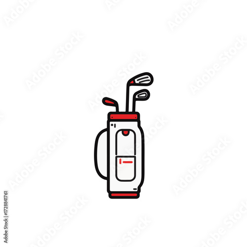 Minimalist golf club bag illustration with red accents, modern design