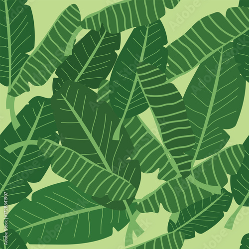 Design vector art seamless pattern with green banana leaf image style