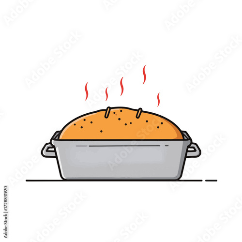 Freshly baked bread in a minimalist loaf pan, culinary artistry