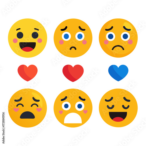 Collection of flat vector emoji faces expressing different emotions