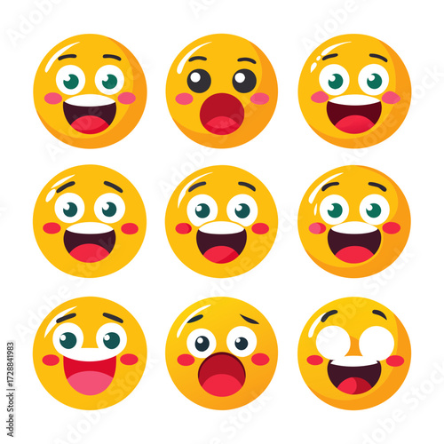 Collection of expressive flat emojis on a white background