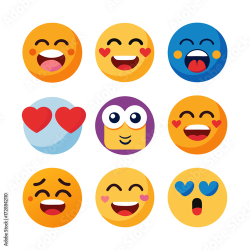 Collection of vibrant cartoon emojis with varied expressions in rows