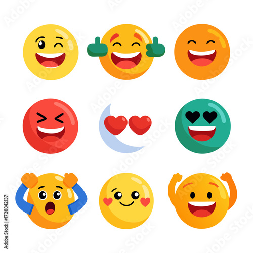 Collection of diverse emoticon icons expressing various emotions