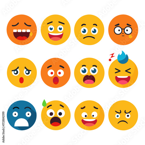 Diverse set of colorful cartoon emoji representing various emotions